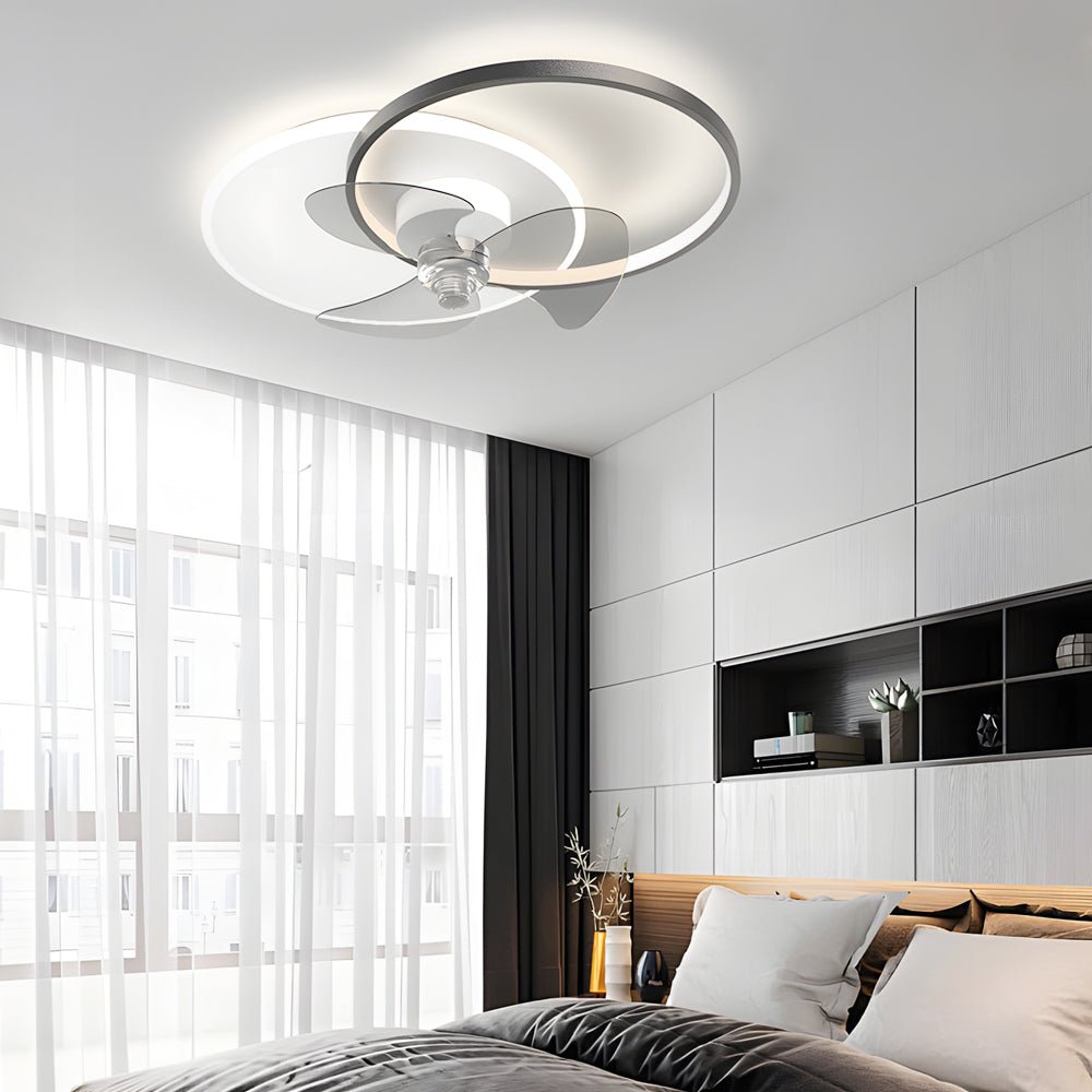 Modern LED Ceiling Fan with Light | 3-Color Temp | Flush Mount