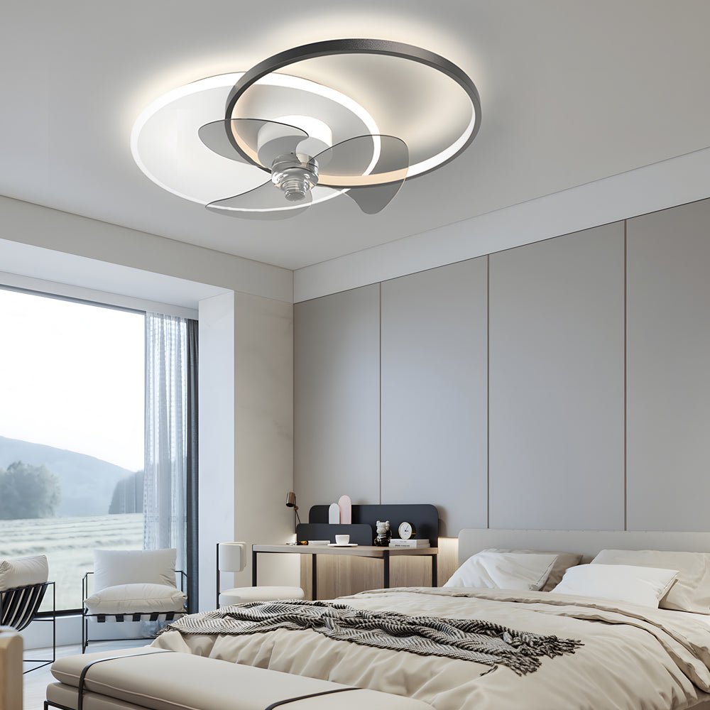Modern LED Ceiling Fan with Light | 3-Color Temp | Flush Mount