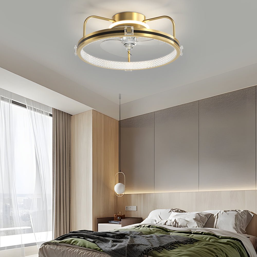 Modern Round Flush Mount Ceiling Fan Light with LED - Gold