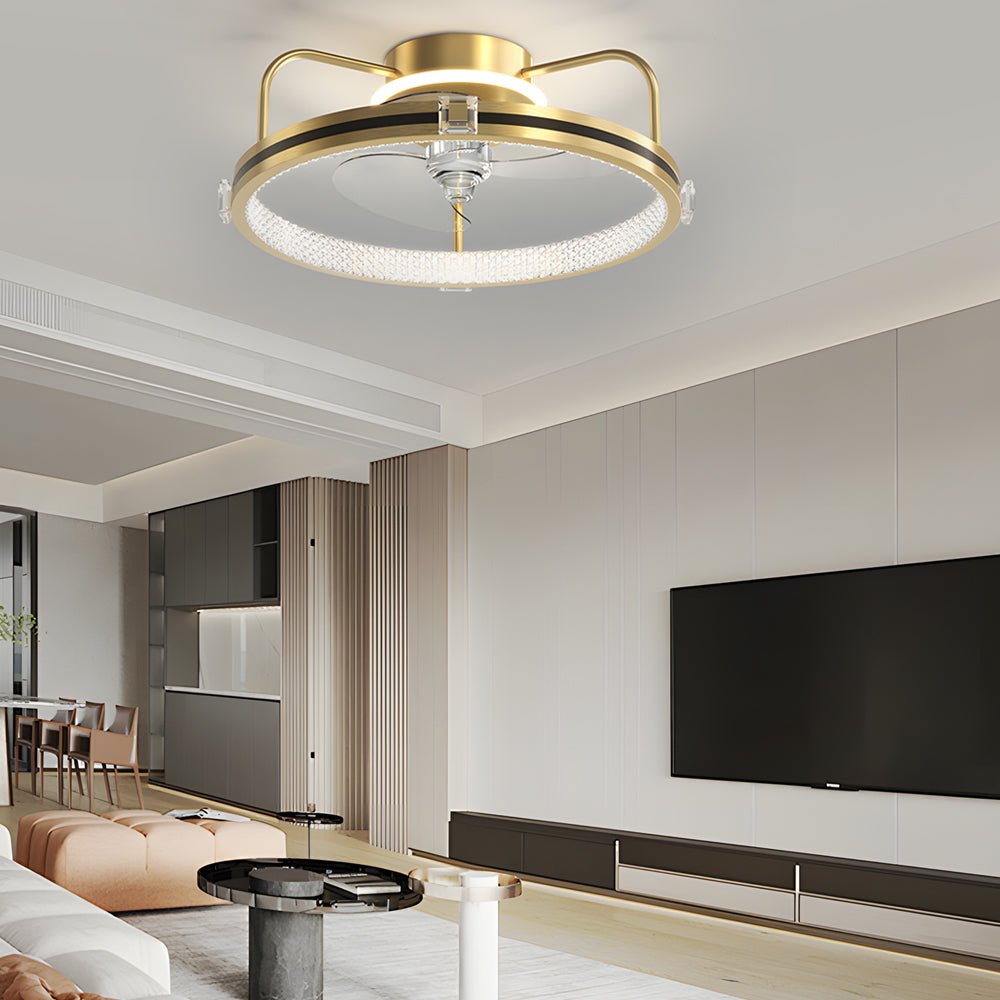Modern Round Flush Mount Ceiling Fan Light with LED - Gold