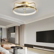 Modern Round Flush Mount Ceiling Fan Light with LED - Gold