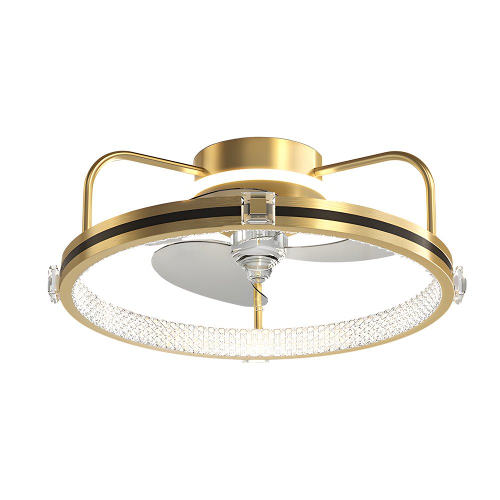 Modern Round Flush Mount Ceiling Fan Light with LED - Gold