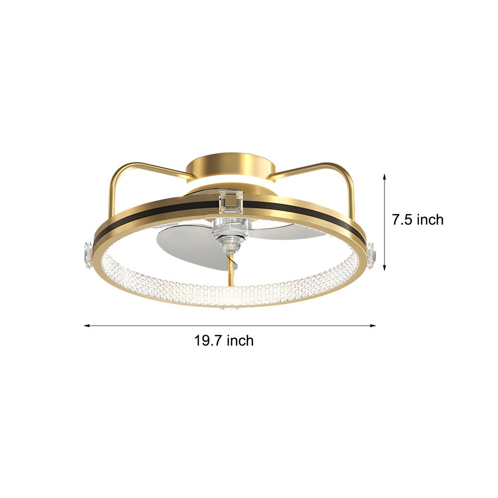 Modern Round Flush Mount Ceiling Fan Light with LED - Gold
