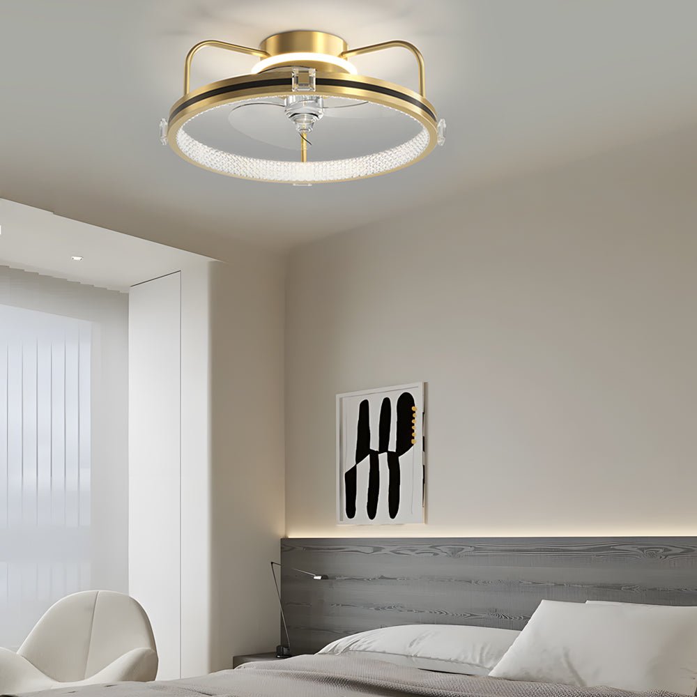 Modern Round Flush Mount Ceiling Fan Light with LED - Gold