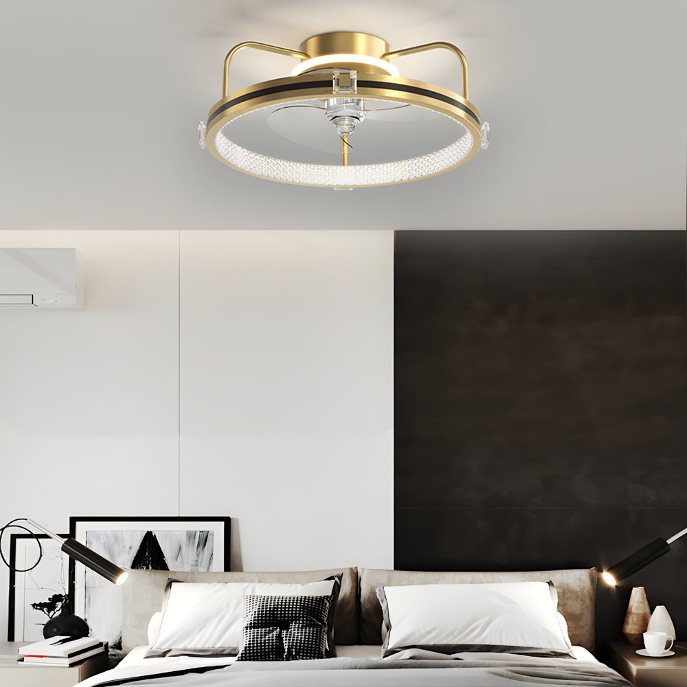 Modern Round Flush Mount Ceiling Fan Light with LED - Gold