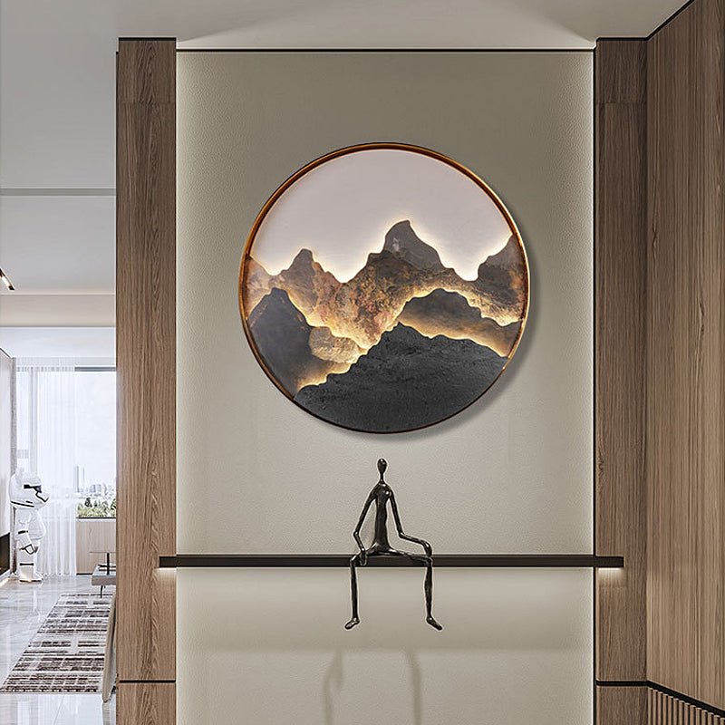 Round Natural Rock Slab Mountain Scenery Modern Wall Light