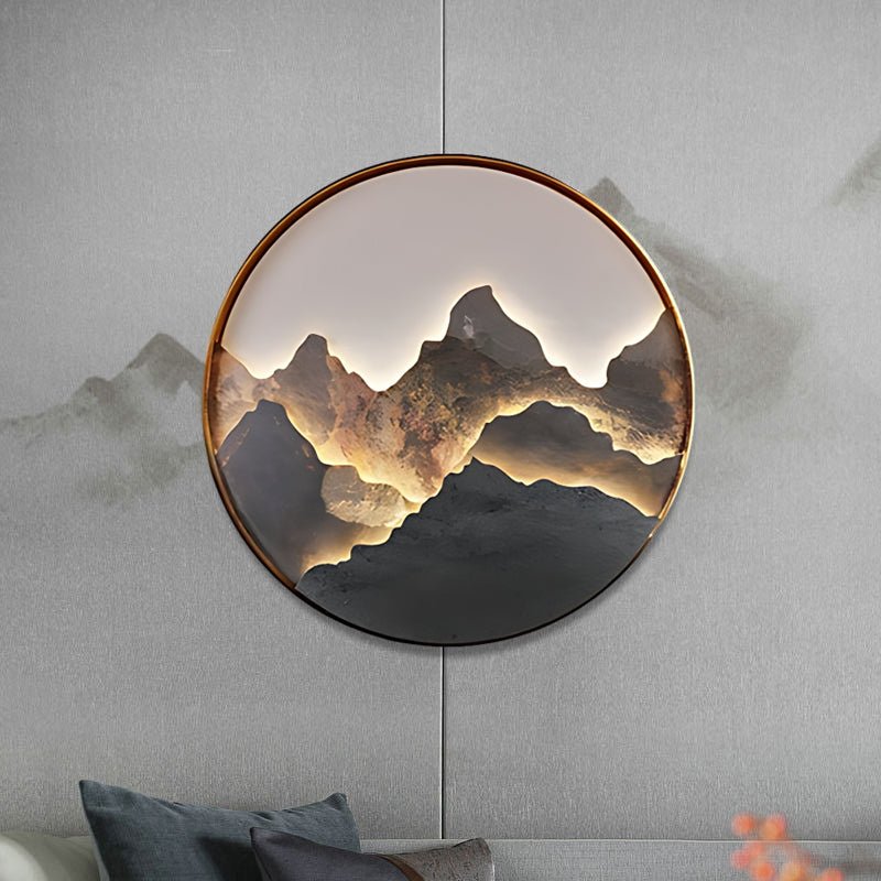 Round Natural Rock Slab Mountain Scenery Modern Wall Light