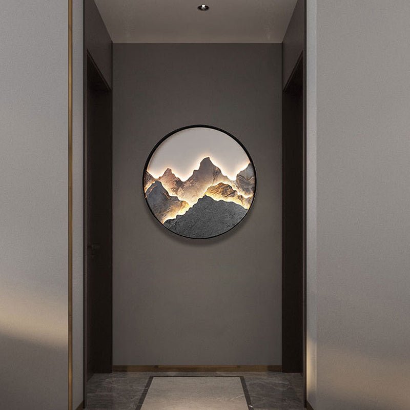 Round Natural Rock Slab Mountain Scenery Modern Wall Light