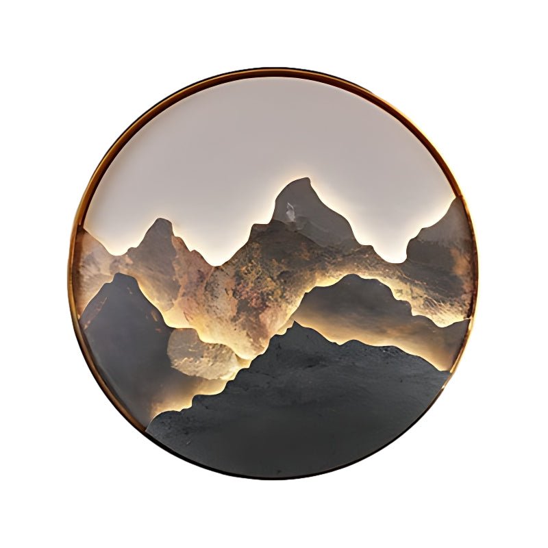 Round Natural Rock Slab Mountain Scenery Modern Wall Light