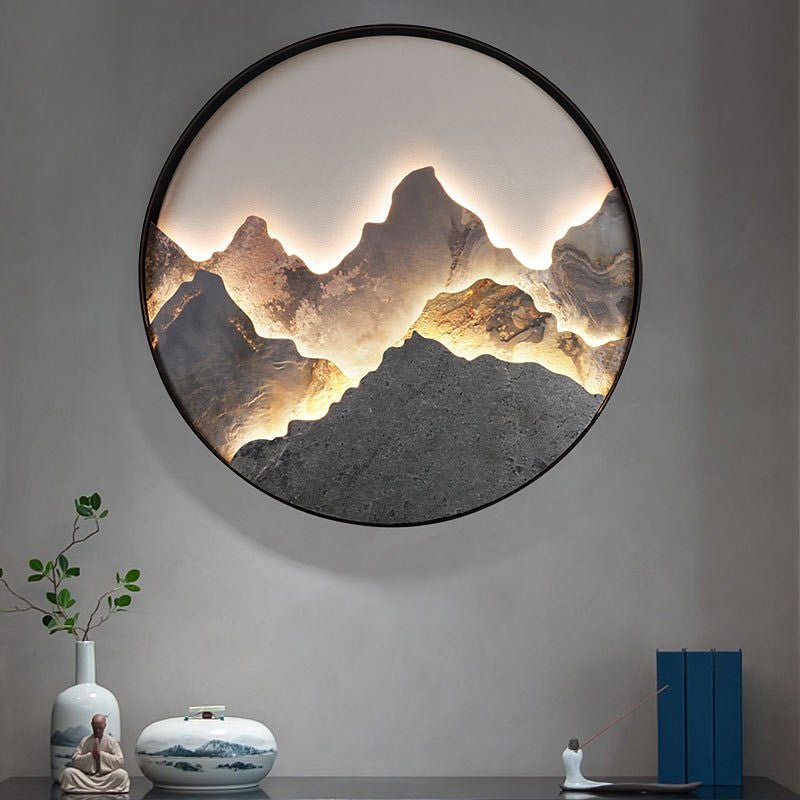 Round Natural Rock Slab Mountain Scenery Modern Wall Light
