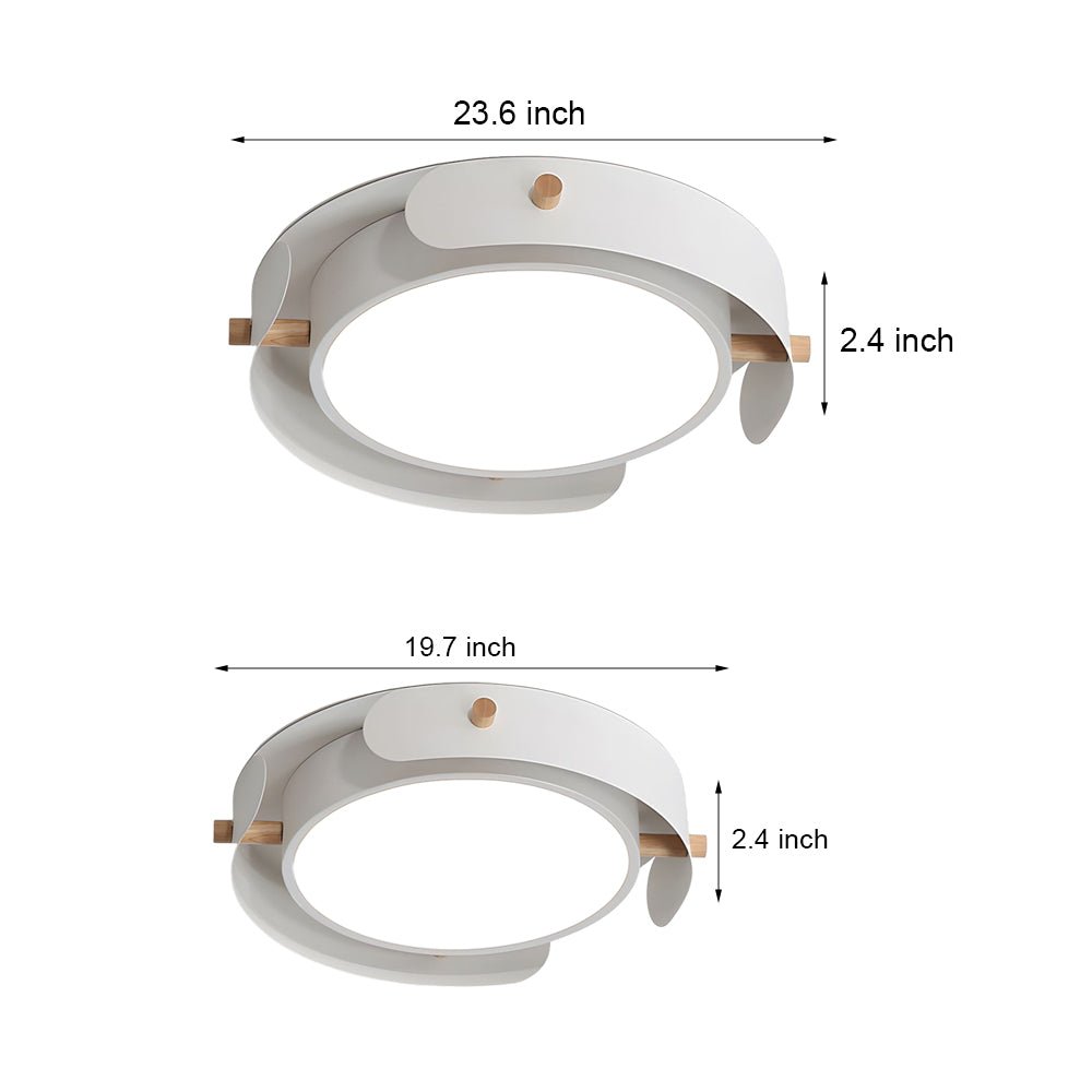 Nordic White Wood Drum Flush Mount Ceiling Light with LED