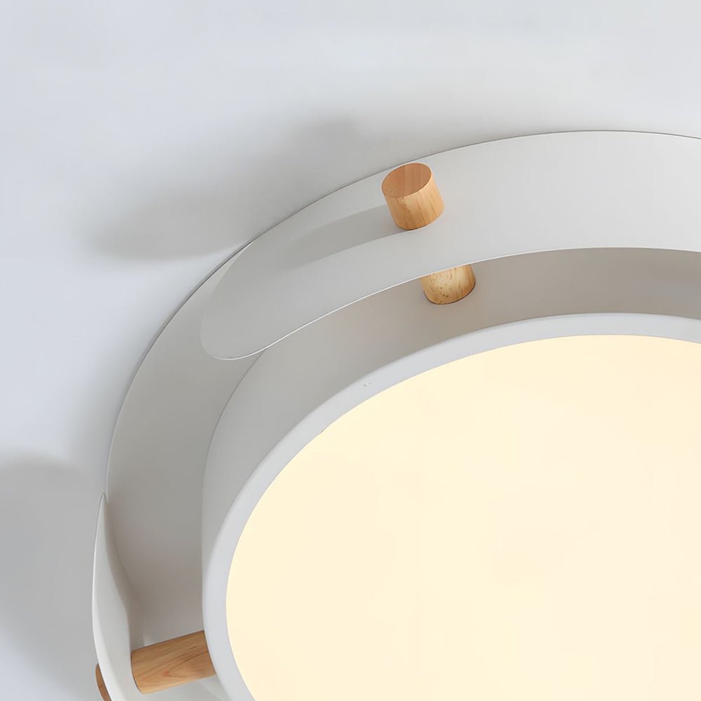 Nordic White Wood Drum Flush Mount Ceiling Light with LED