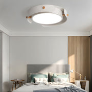 Nordic White Wood Drum Flush Mount Ceiling Light with LED