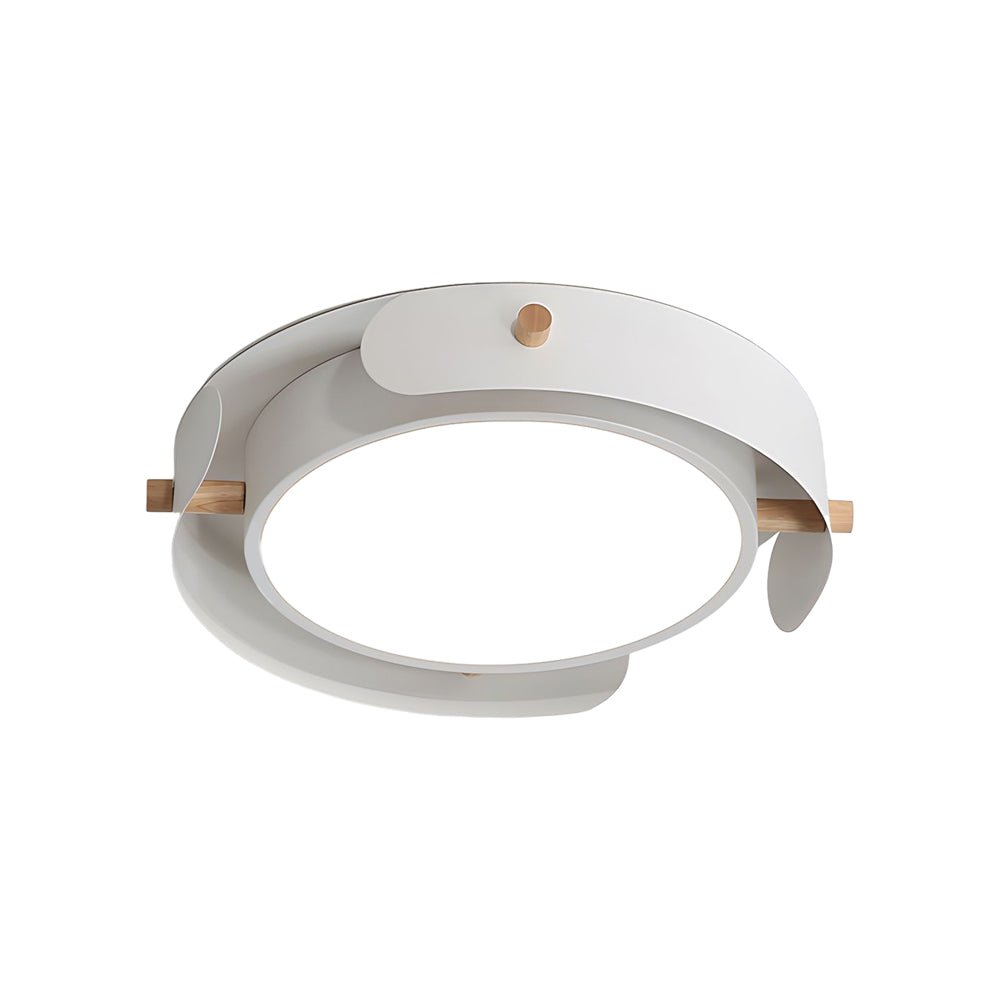 Nordic White Wood Drum Flush Mount Ceiling Light with LED
