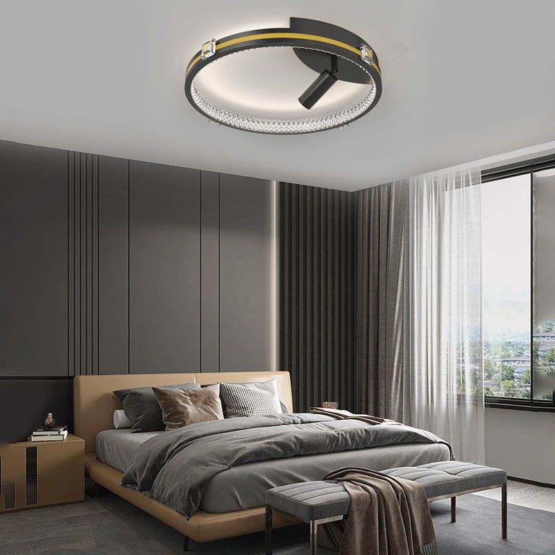 Modern Crystal Ring Ceiling Light with Adjustable Spotlights