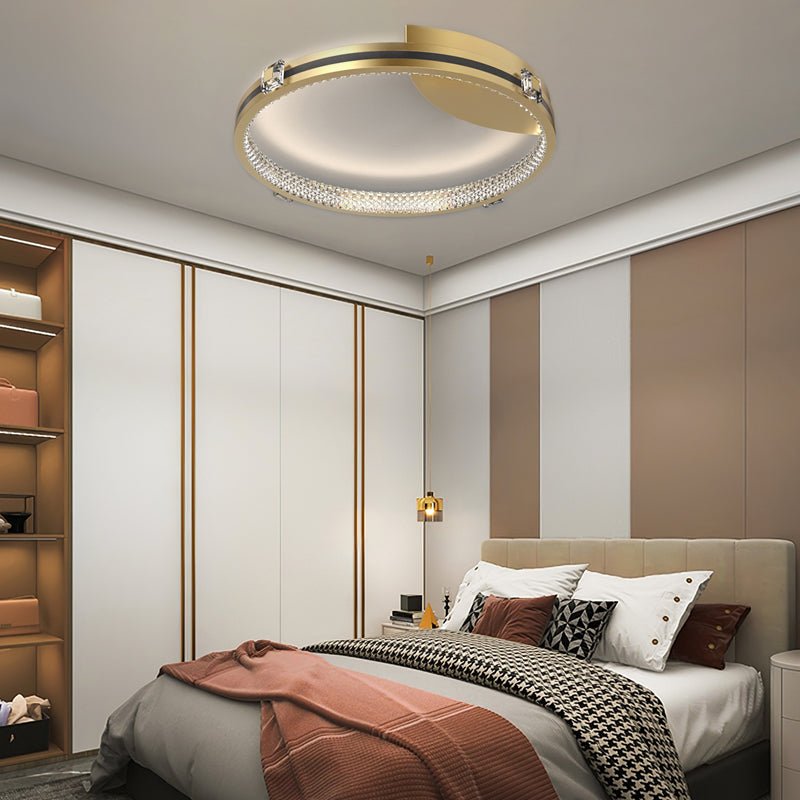 Modern Crystal Ring Ceiling Light with Adjustable Spotlights