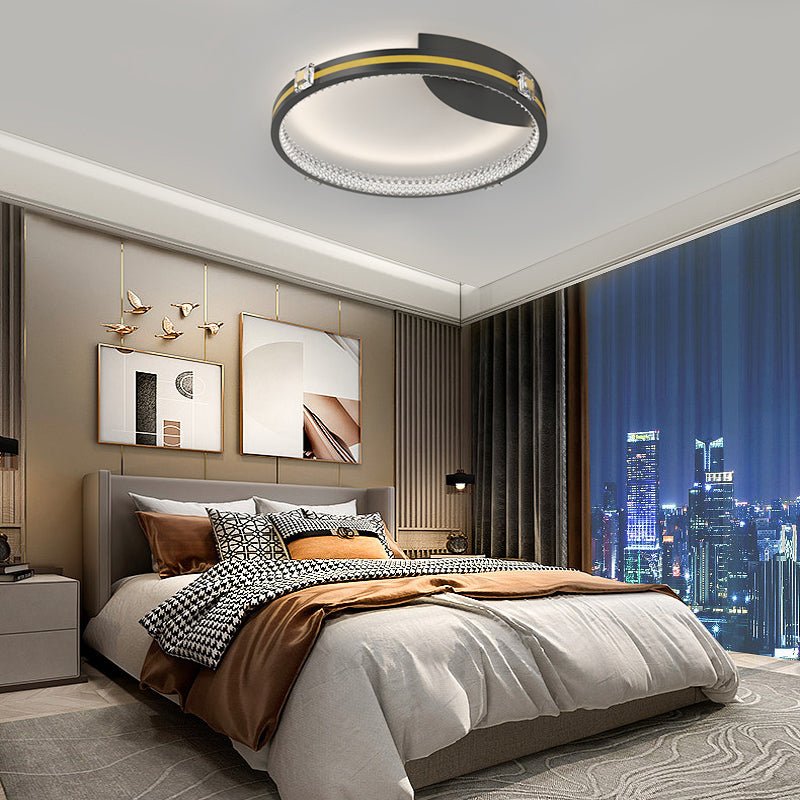 Modern Crystal Ring Ceiling Light with Adjustable Spotlights
