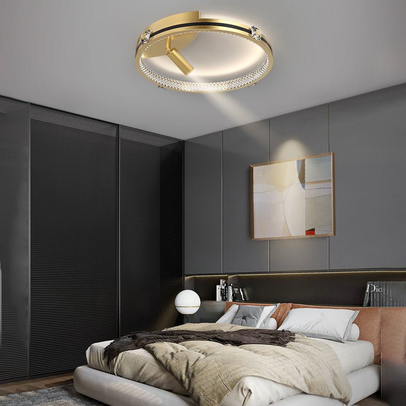 Modern Crystal Ring Ceiling Light with Adjustable Spotlights
