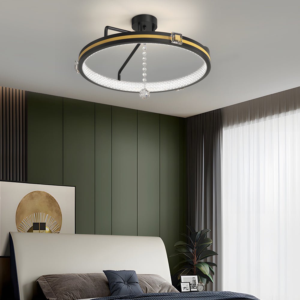 Crystal Ring Semi Flush Mount Ceiling Light with 3-Step Dimming
