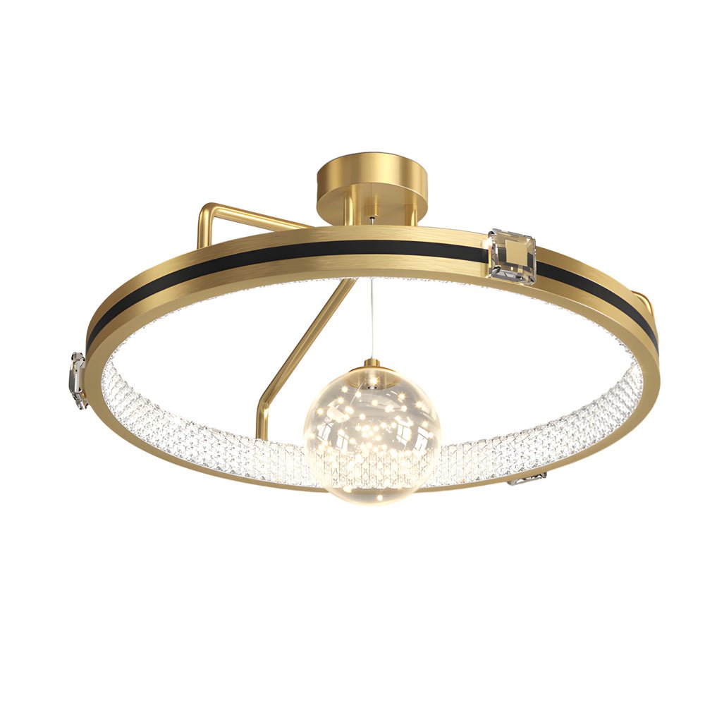 Crystal Ring Semi Flush Mount Ceiling Light with 3-Step Dimming