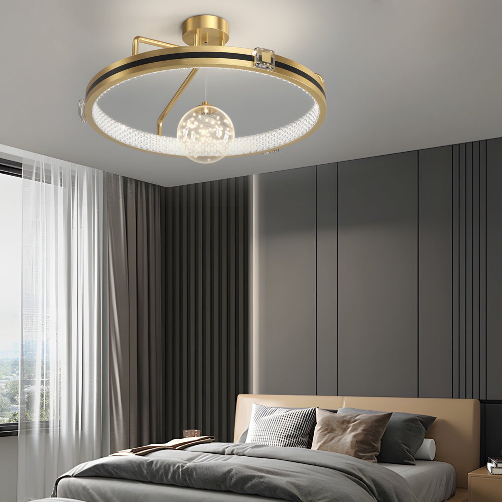 Crystal Ring Semi Flush Mount Ceiling Light with 3-Step Dimming