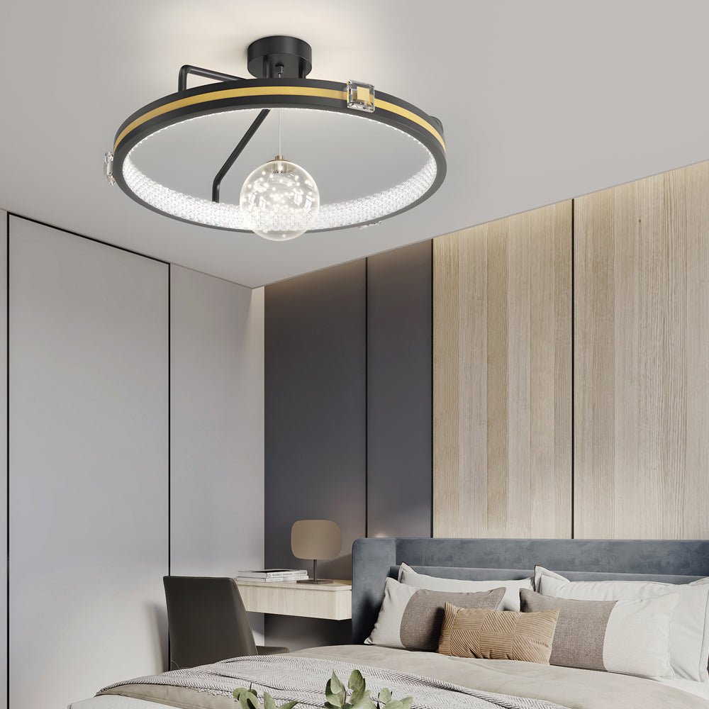 Crystal Ring Semi Flush Mount Ceiling Light with 3-Step Dimming