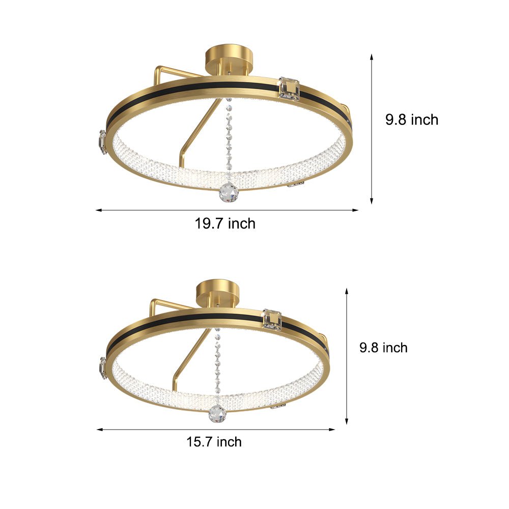 Crystal Ring Semi Flush Mount Ceiling Light with 3-Step Dimming