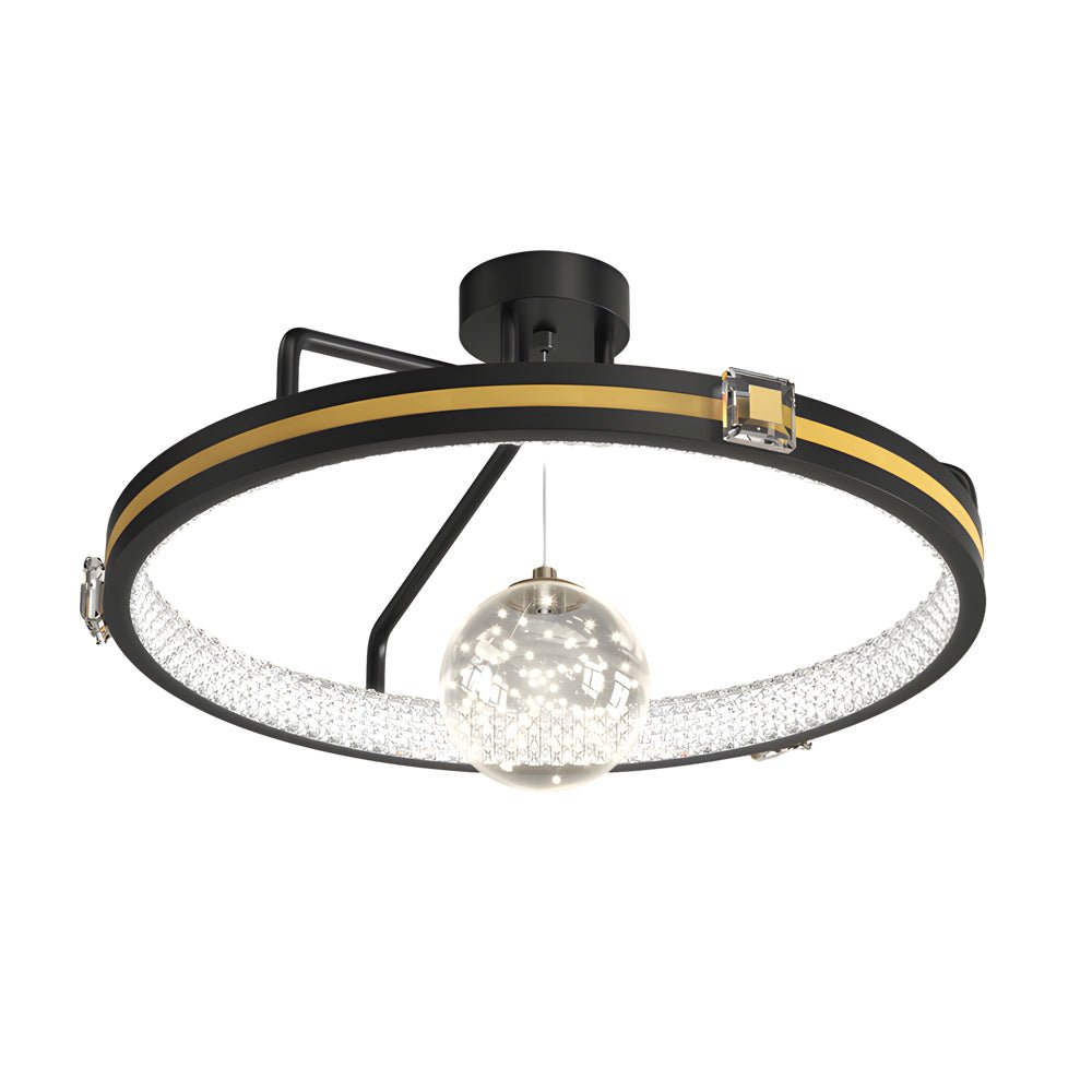 Crystal Ring Semi Flush Mount Ceiling Light with 3-Step Dimming