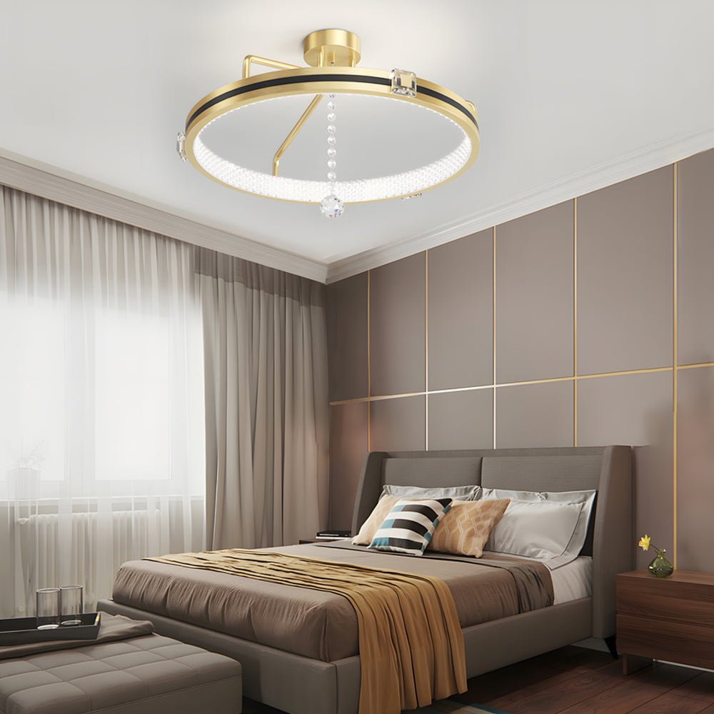 Crystal Ring Semi Flush Mount Ceiling Light with 3-Step Dimming