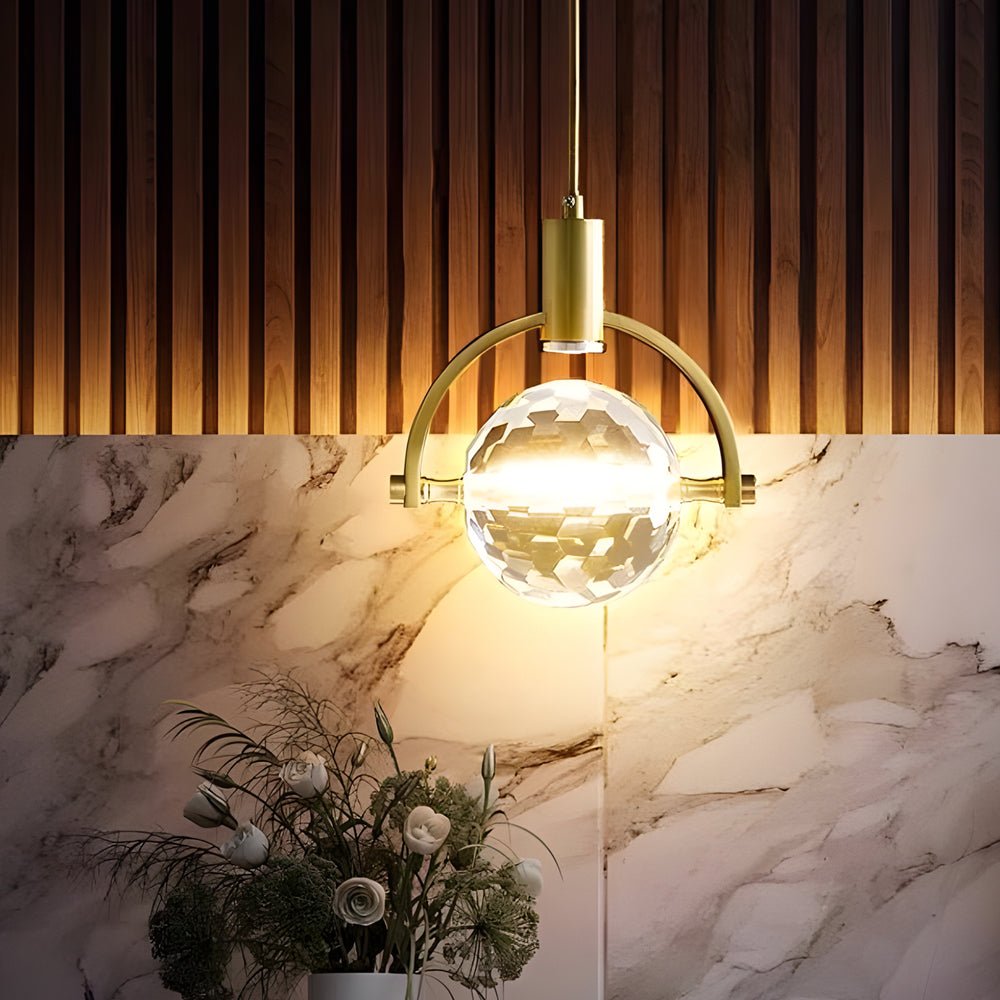 Crystal Ball Modern Pendant Light – Iron & Glass Hanging Fixture