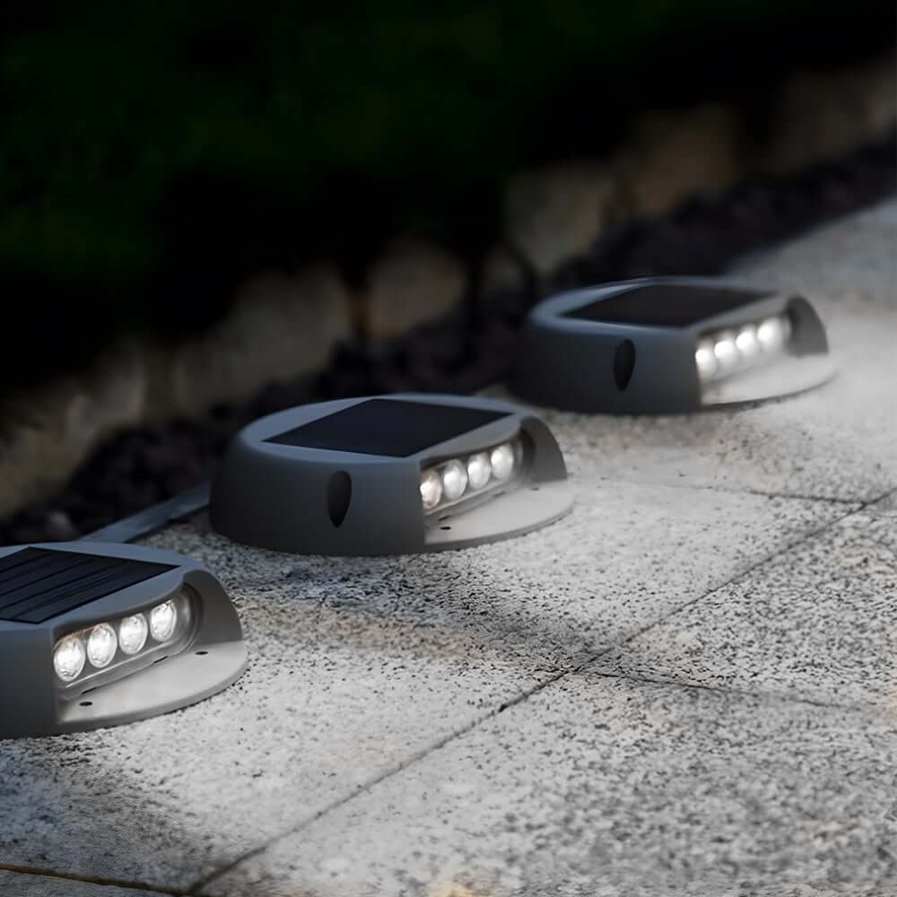Modern Round Solar LED Step & Deck Light - Gray ABS Outdoor