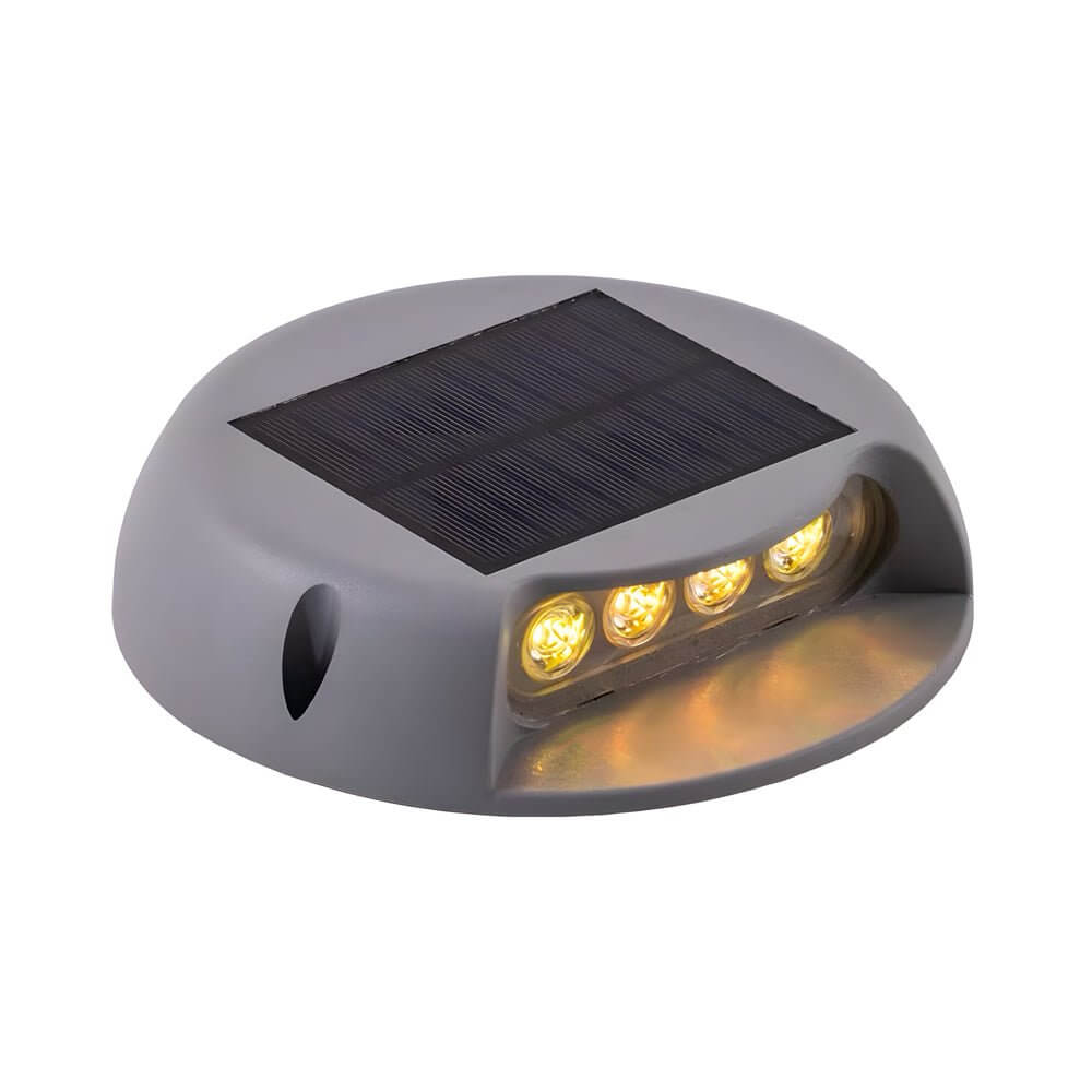 Modern Round Solar LED Step & Deck Light - Gray ABS Outdoor