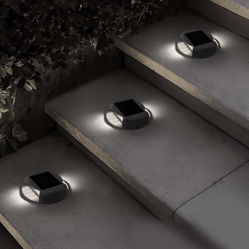 Modern Round Solar LED Step & Deck Light - Gray ABS Outdoor