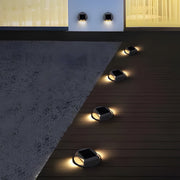 Modern Round Solar LED Step & Deck Light - Gray ABS Outdoor