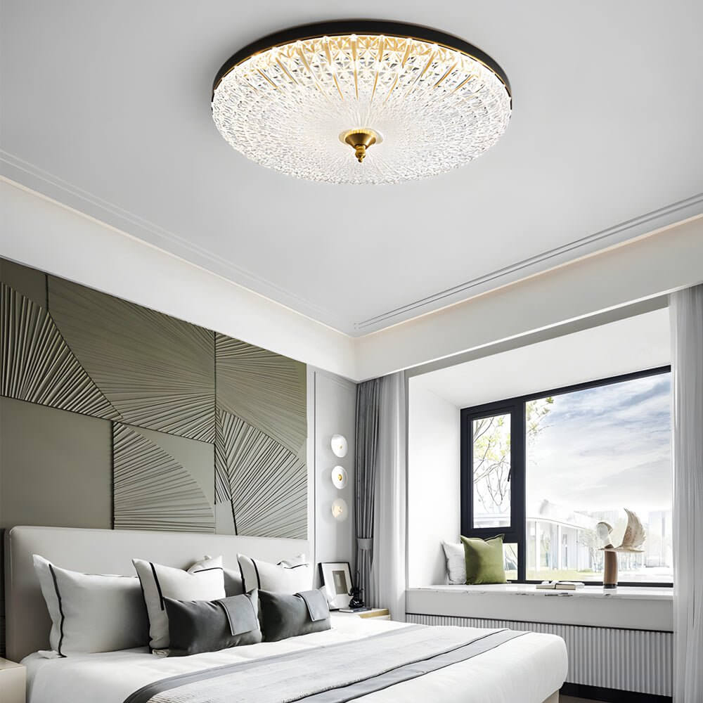 Modern Round Glass Flush Mount Ceiling Light with LED Dimming