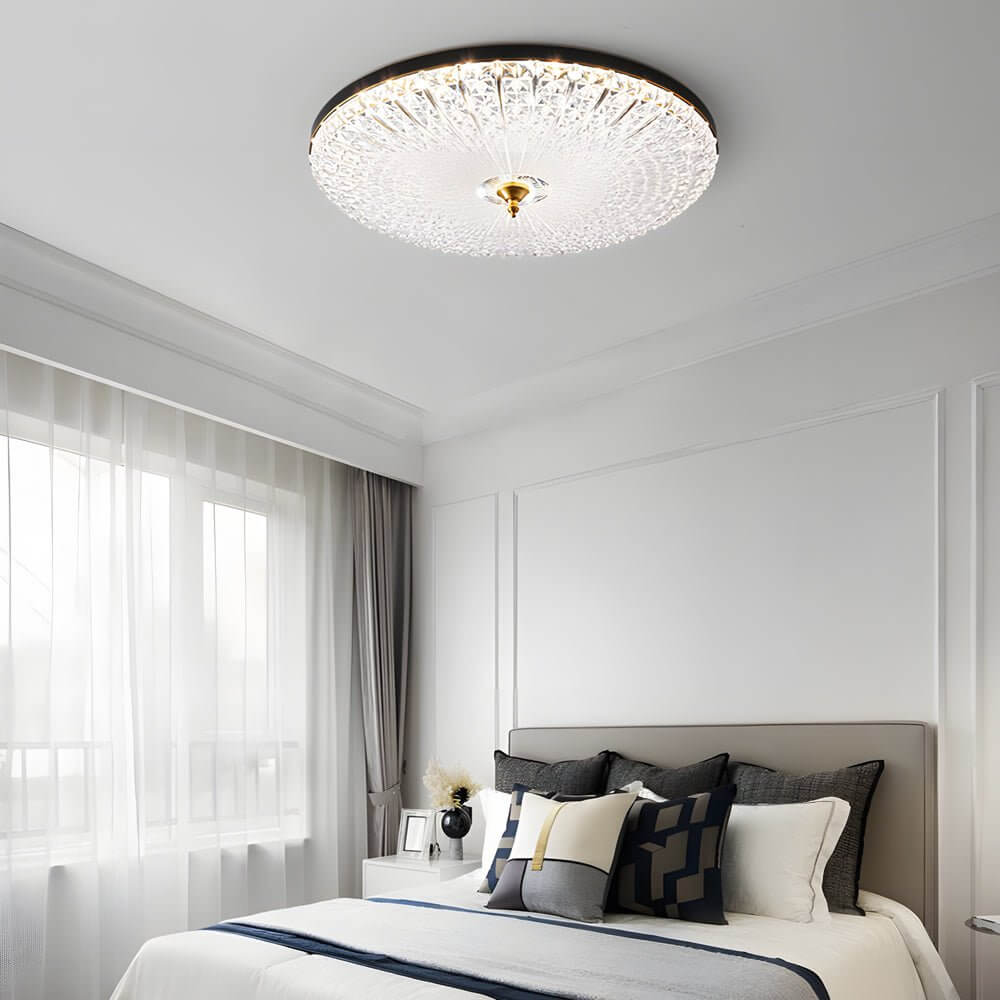 Modern Round Glass Flush Mount Ceiling Light with LED Dimming