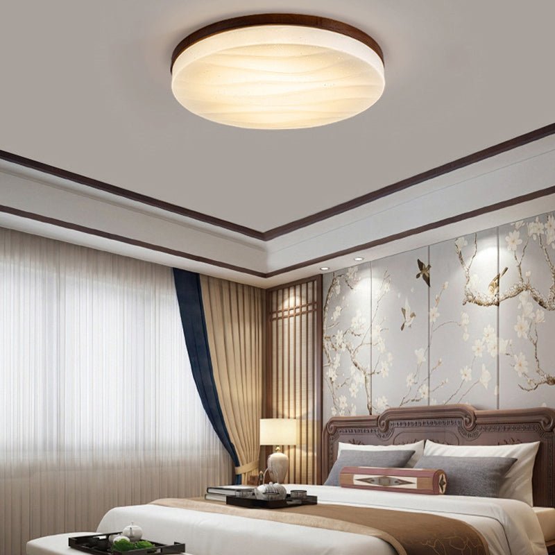 Wood LED Flush Mount Ceiling Light with Three-Step Dimming