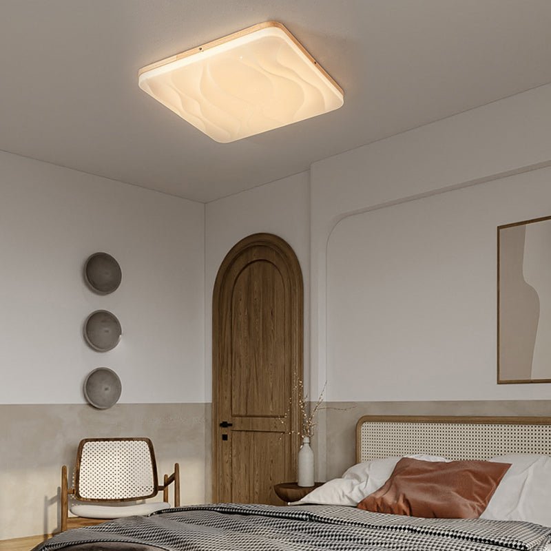 Wood LED Flush Mount Ceiling Light with Three-Step Dimming