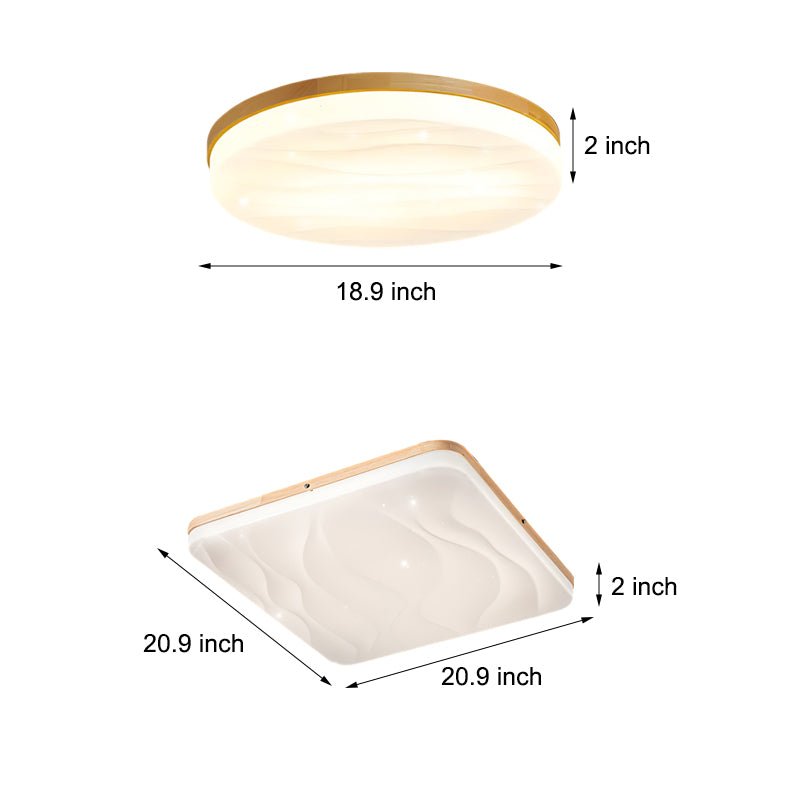 Wood LED Flush Mount Ceiling Light with Three-Step Dimming