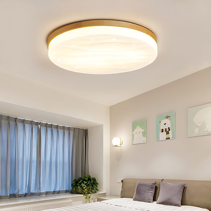 Wood LED Flush Mount Ceiling Light with Three-Step Dimming