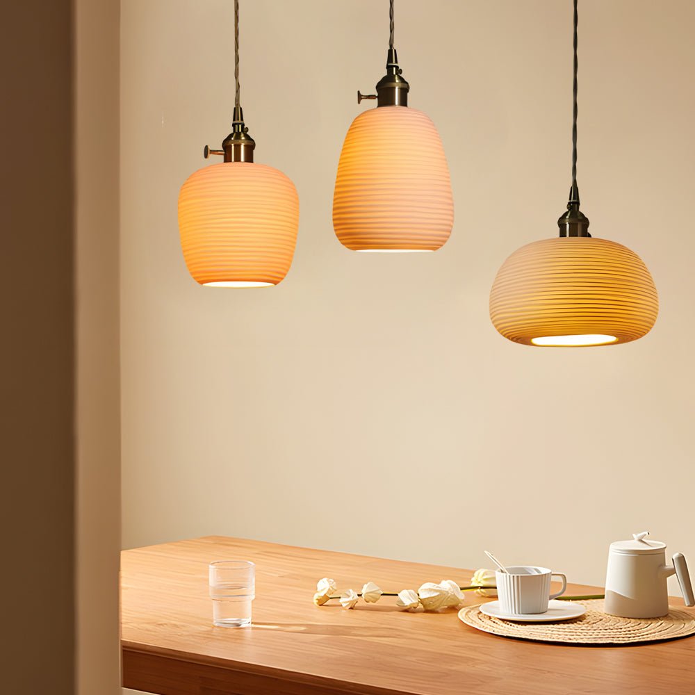Handmade Ceramic Pendant Light with Brass Holder Modern Minimalist