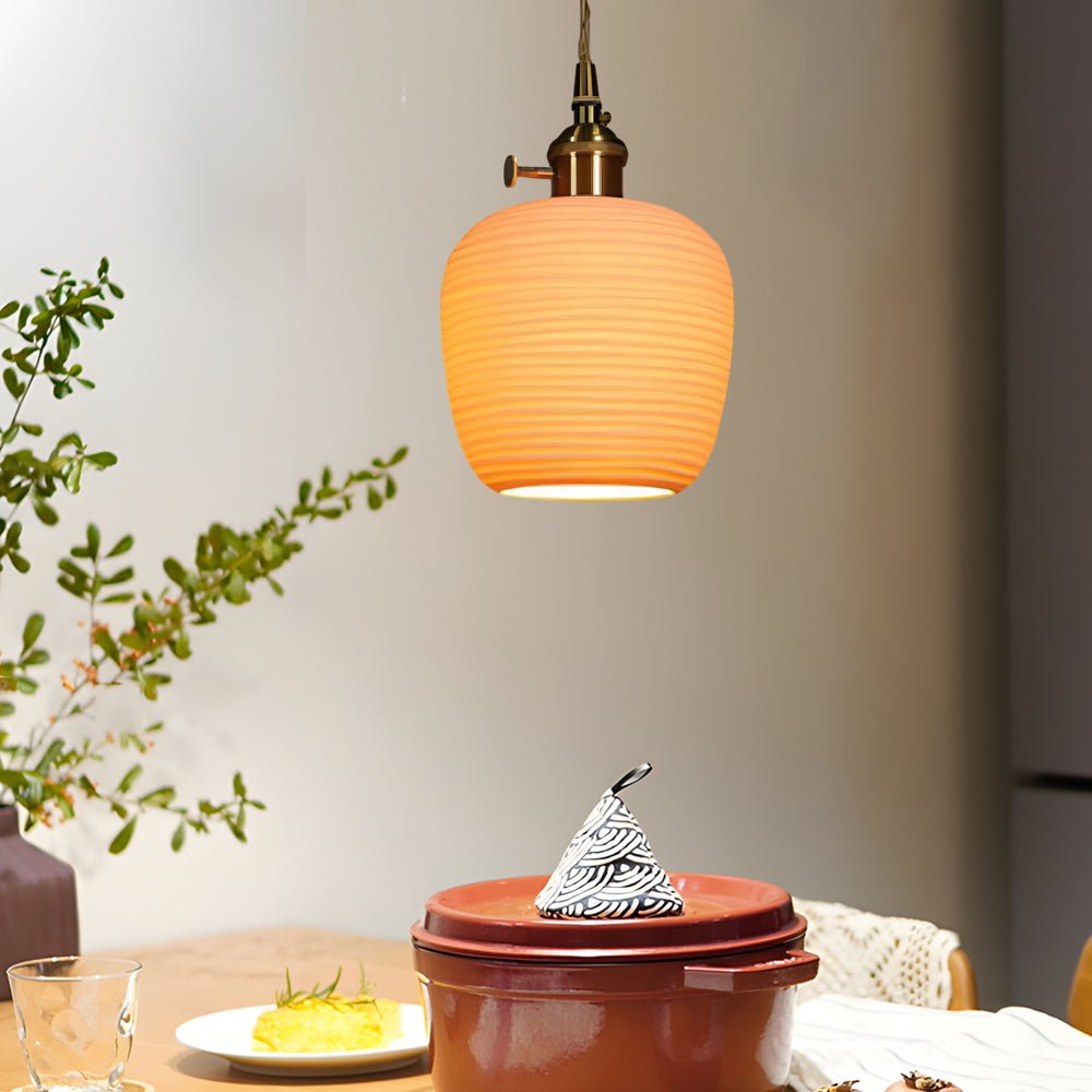 Handmade Ceramic Pendant Light with Brass Holder Modern Minimalist