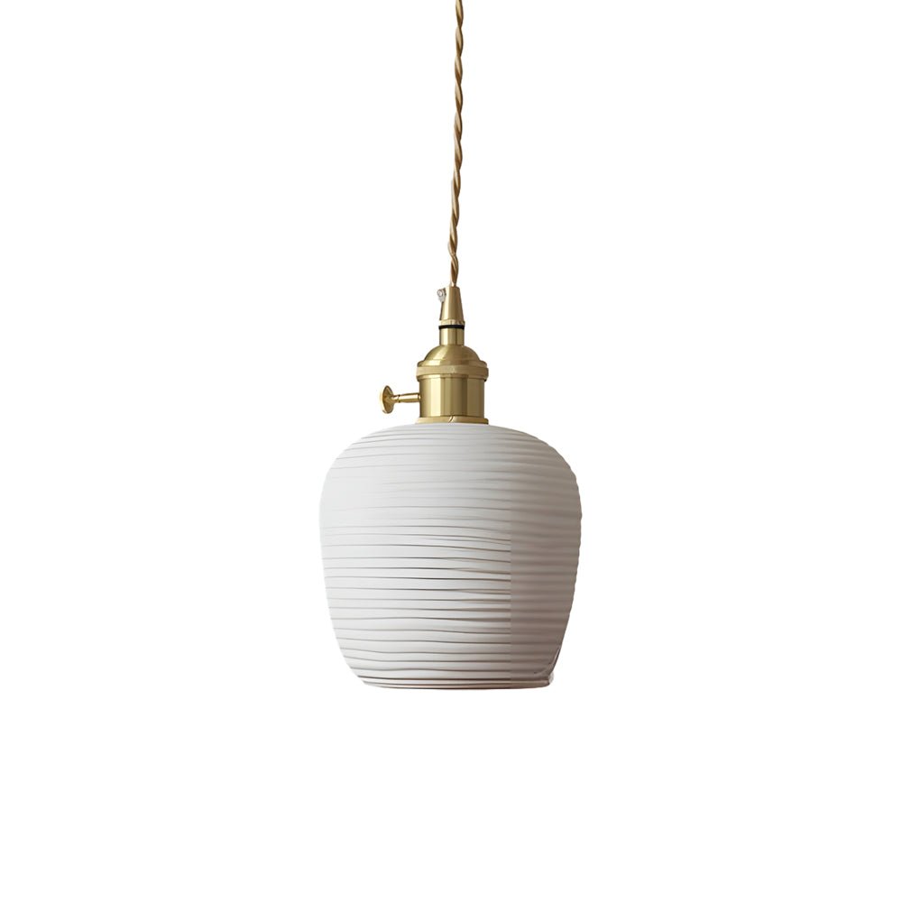 Handmade Ceramic Pendant Light with Brass Holder Modern Minimalist
