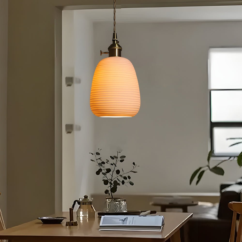 Handmade Ceramic Pendant Light with Brass Holder Modern Minimalist