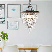 Tiered Crystal Chandelier with Aged Metal Frame - Mid-Century