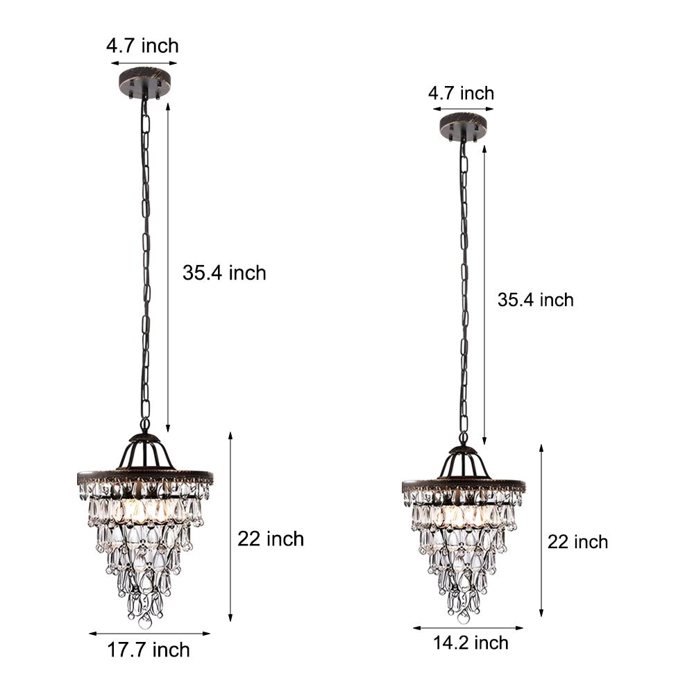 Tiered Crystal Chandelier with Aged Metal Frame - Mid-Century