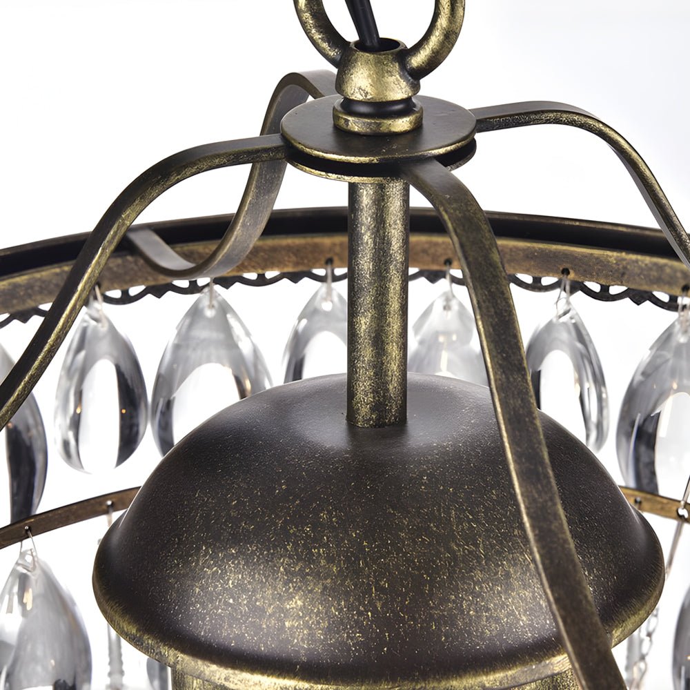 Tiered Crystal Chandelier with Aged Metal Frame - Mid-Century