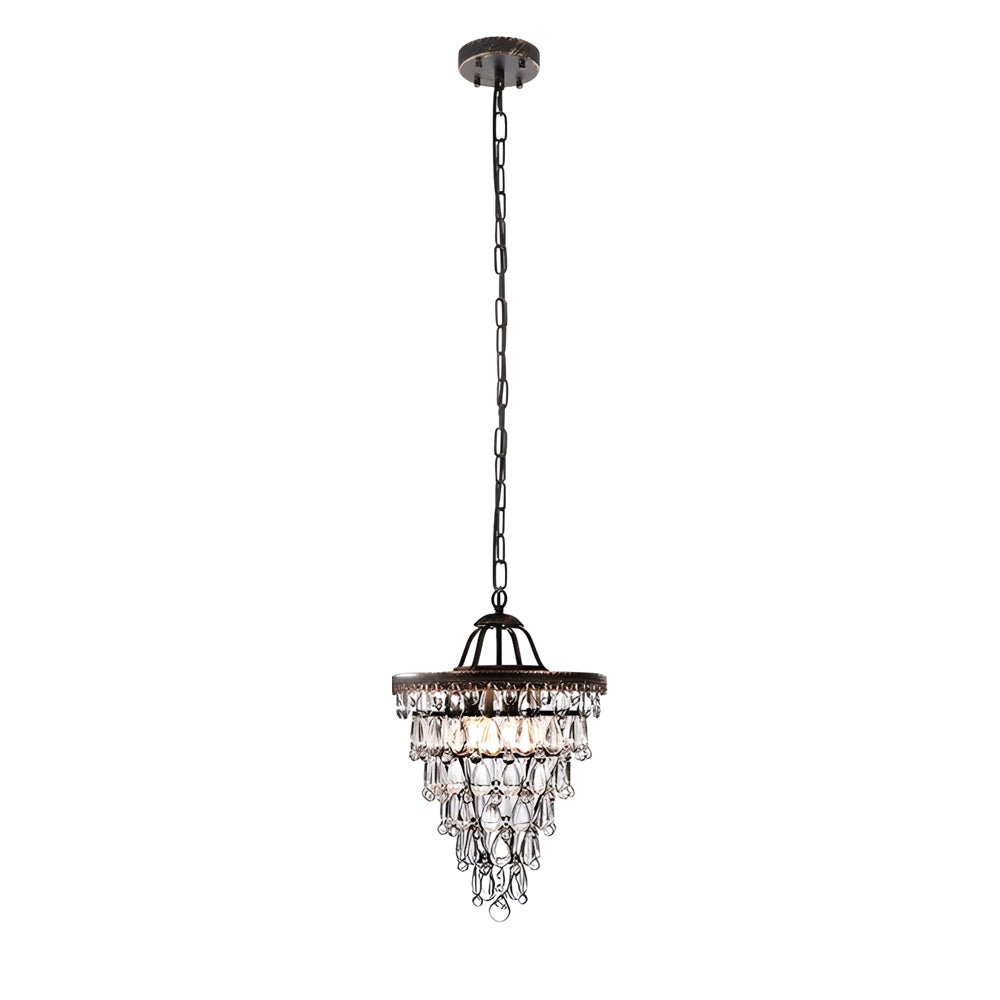 Tiered Crystal Chandelier with Aged Metal Frame - Mid-Century