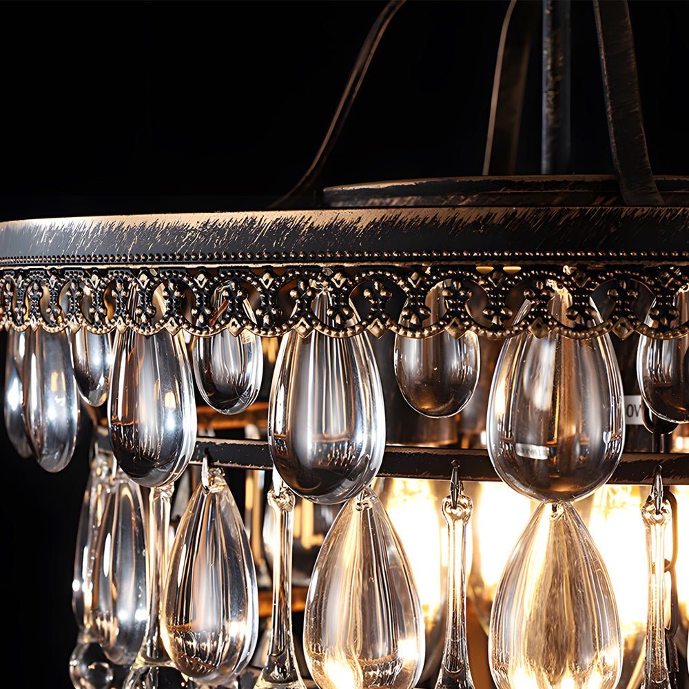 Tiered Crystal Chandelier with Aged Metal Frame - Mid-Century