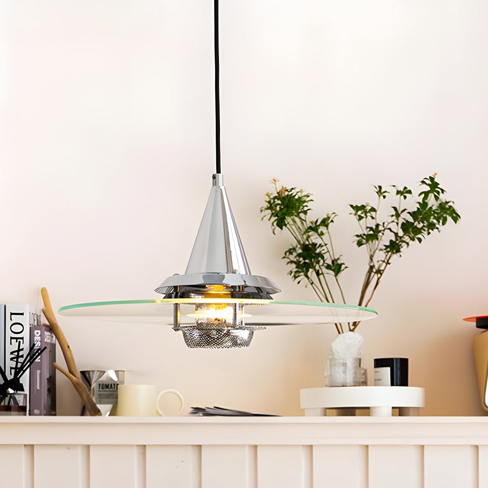 Modern Glass UFO Pendant Light with 3-Step Dimming